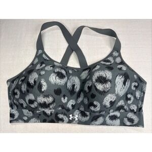 Under Armor Fitted Sports Bra Size XL Grey Abstract Pattern Criss Cross Straps